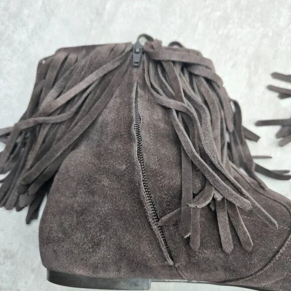 Sam Edelman Fringe Western Ankle Booties 9.5 Brown Suede Boho Pointed Toe Boots - Picture 9 of 11